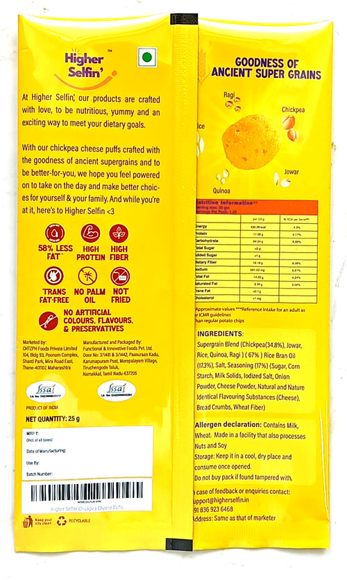 Higher Selfin' Multigrain Cheese Puffs I Pack of 10 I High Protein, High Fiber, Lesser Fat, Not Fried, No Palm Oil